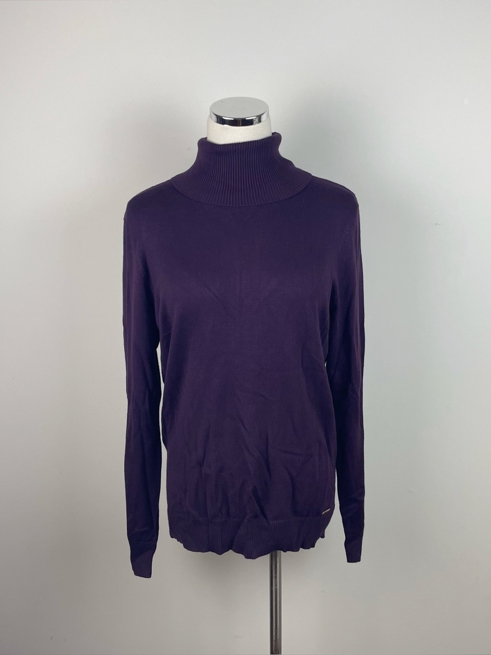 Calvin Klein Solid Purple Turtleneck Knit Long Sleeve Sweater Women Large